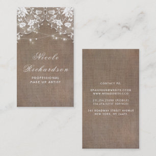 Burlap and Lace and String Lights Rustic Elegant Business Card