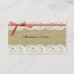 Burlap and Lace Beige Pink Bow shabby chic Business Card