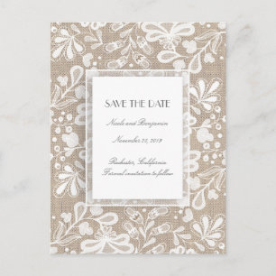 Burlap and Lace Elegant Save the Date Announcement Postcard