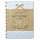 Burlap and Lace Image Blue Baby Shower Guest Book-