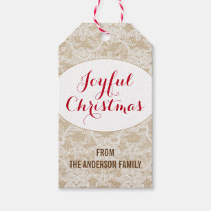 Burlap and Lace, Joyful Christmas Personalized Gift Tags