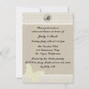 Burlap And Lace Monogram Rehearsal Dinner Invite