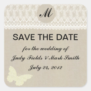 Burlap And Lace Monogram Save The Date Stickers