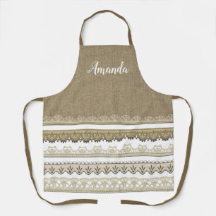 Burlap and Lace Personalized All Over Print Apron