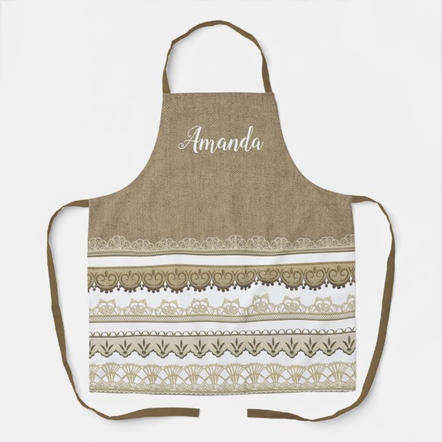 Burlap and Lace Personalized All Over Print Apron (Front)
