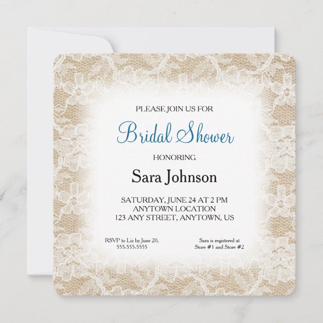 Burlap and Lace Personalized Bridal Shower Invitation (Front)