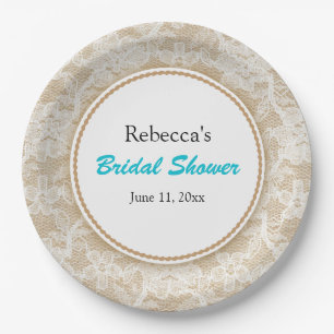 Burlap and Lace Personalized Bridal Shower Paper Plate