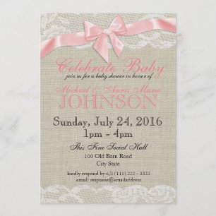 Burlap and Lace Pink Baby Shower Invitation