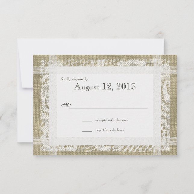 Burlap and Lace Rustic Country Reply RSVP Card (Front)