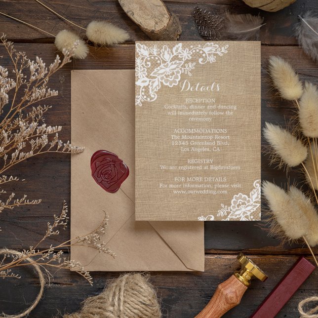 Burlap And Lace Rustic Country Wedding Enclosure Card (Creator Uploaded)