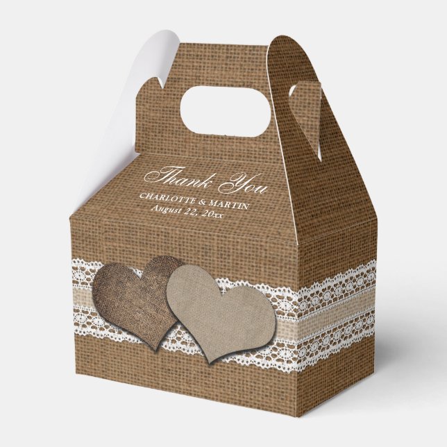 Burlap and Lace Rustic Country Wedding Favor Box (Front Side)