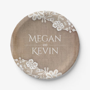 Burlap and Lace Rustic Country Wedding Paper Plate