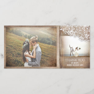Burlap and Lace Rustic Vintage Wedding Thank You Card