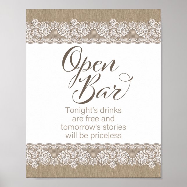 Burlap and Lace Rustic Wedding, Bridal Shower Sign (Front)