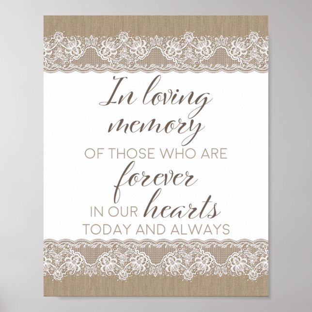 Burlap and Lace Rustic Wedding, In loving memory Poster (Front)