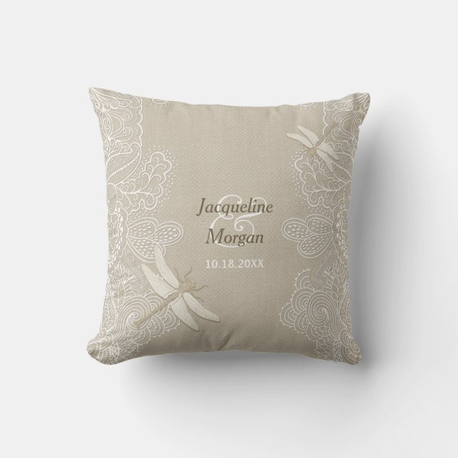Burlap and Lace Rustic Wedding Pillow - Customize (Front)