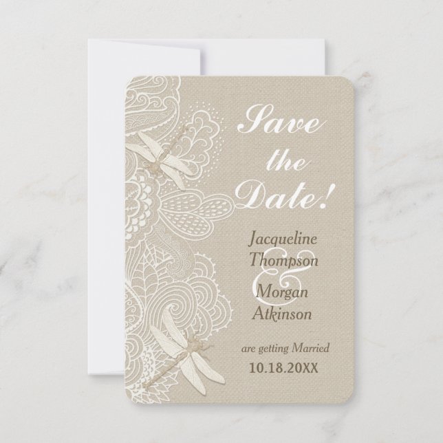 Burlap and Lace Rustic Wedding Save The Date Invitation (Front)
