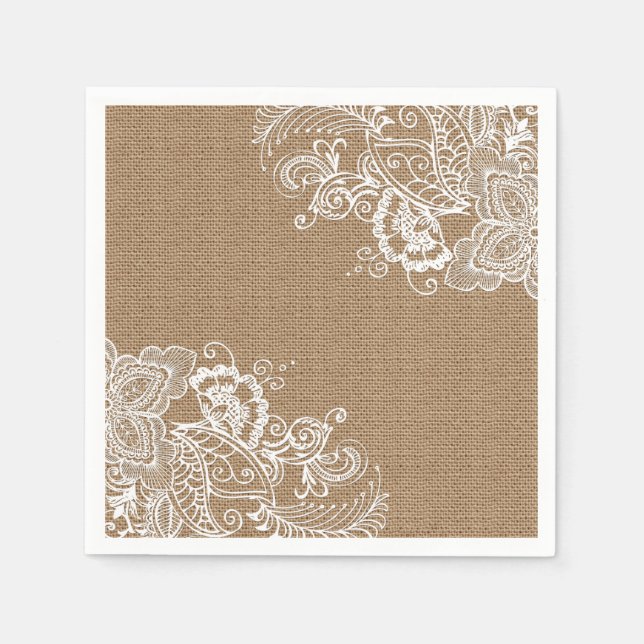 Burlap and Lace Shabby Chic Paper Napkin (Front)