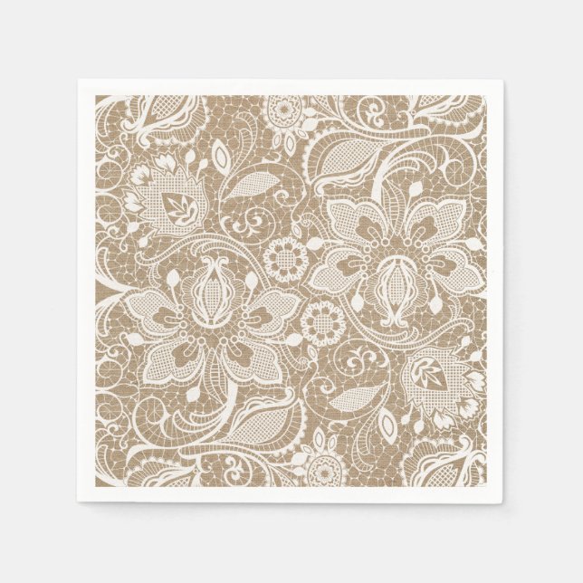 Burlap and Lace Shabby Chic Paper Napkin (Front)