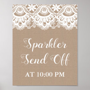 Burlap and Lace Sparkler Send Off Sign Poster