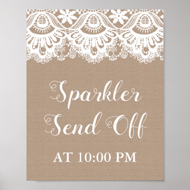 Burlap and Lace Sparkler Send Off Sign Poster (Front)