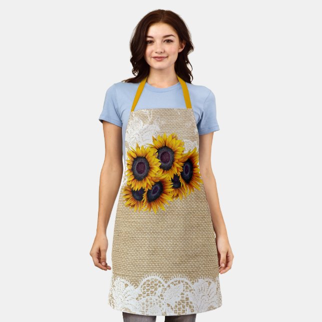 Burlap and lace sunflowers bouquet rustic country apron (Worn)