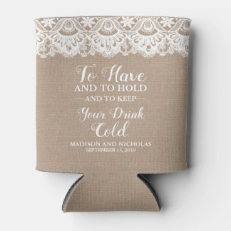 Burlap and Lace Wedding Can Coolers, Rustic Cooler
