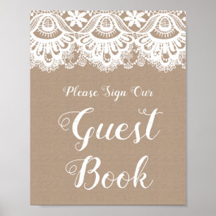 Burlap and Lace Wedding Guest Book Sign Poster