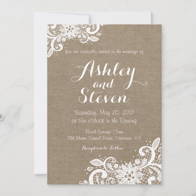 Burlap and Lace wedding invitation (Front)