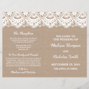 Burlap and Lace Wedding Program Booklets, Rustic