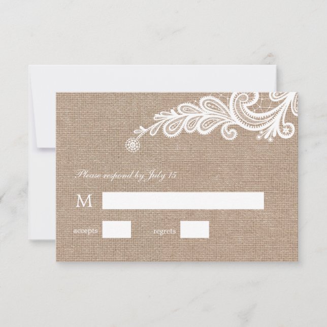 Burlap and Lace Wedding RSVP Response (Front)