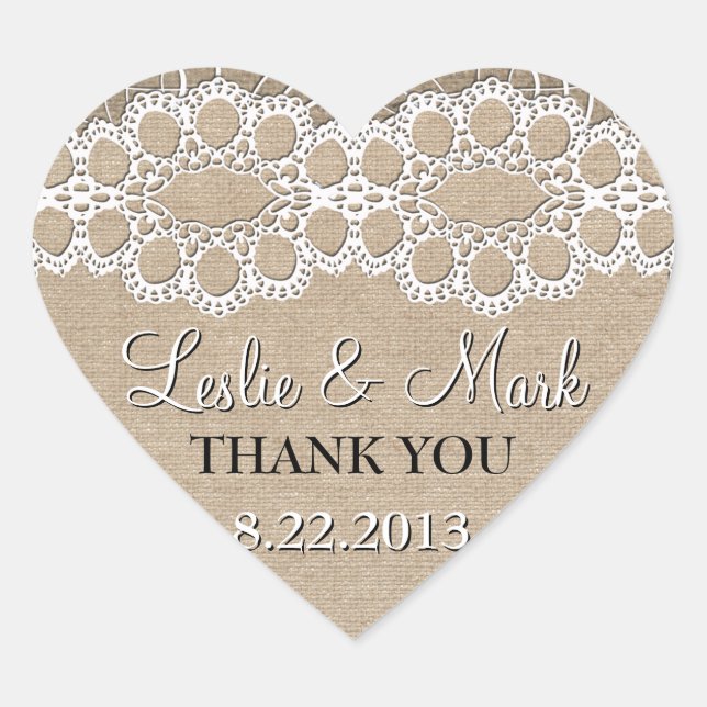 Burlap and  Lace Wedding Thank You Sticker (Front)