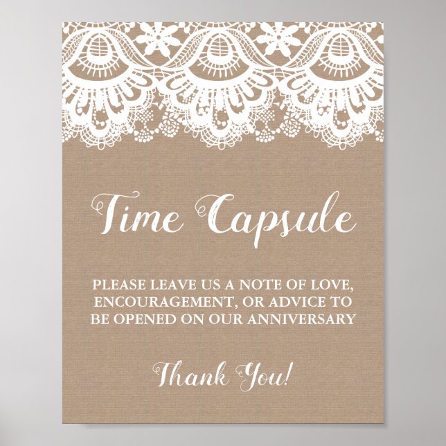 Burlap and Lace Wedding Time Capsule Sign Poster (Front)