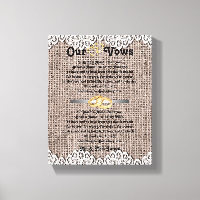 Burlap and lace Wedding Vows Canvas Print (Front)