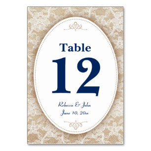 Burlap and Lace with Navy Blue Number Table Number