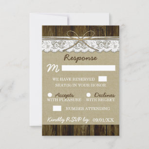 Burlap and Lace with Twine Wedding RSVP Cards