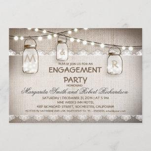 burlap and mason jars engagement party invitations