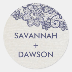 Burlap and Navy Lace Wedding Envelope Seals