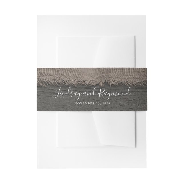 Burlap and Old Wood Rustic Country Wedding Invitation Belly Band (Front Example)