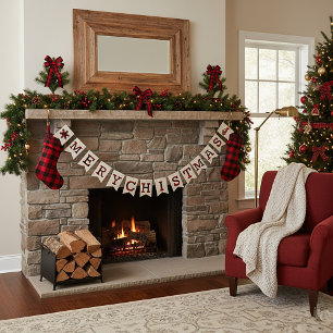 Burlap and plaid Merry Christmas Bunting Flags