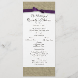 Burlap and Purple Bow Wedding Program