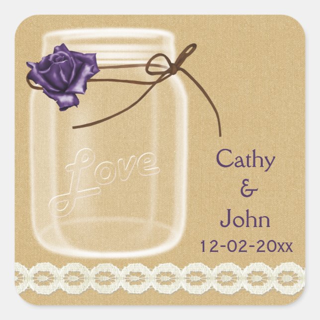 burlap and purple rose mason jar envelope seals (Front)