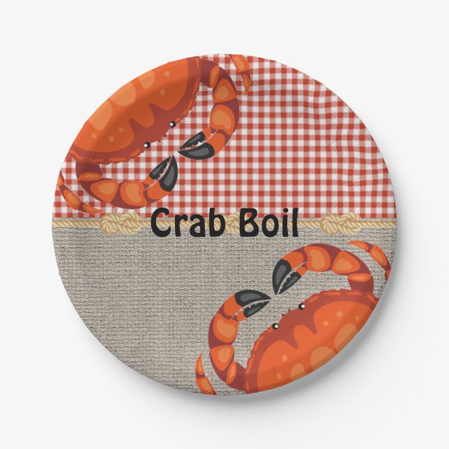 Burlap And Red Gingham Crab Boil Party Paper Plate (Front)