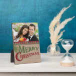 Burlap and Red Plaid Christmas Photo Plaque<br><div class="desc">A rustic card with burlap canvas and a red plaid pattern is perfect to add a photo of your family. Insert a photo of your loved one inside the frame. If you need help,  please contact me and I would be happy to help you.</div>