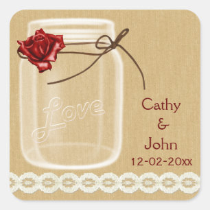 burlap and red rose mason jar envelope seals
