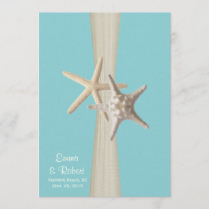 Burlap and Starfish Aqua Beach Wedding Invitation
