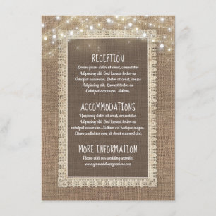 Burlap and String Lights Wedding Information Guest Enclosure Card