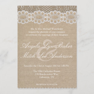 Burlap and Vintage Lace Shabby Chic Wedding Invite
