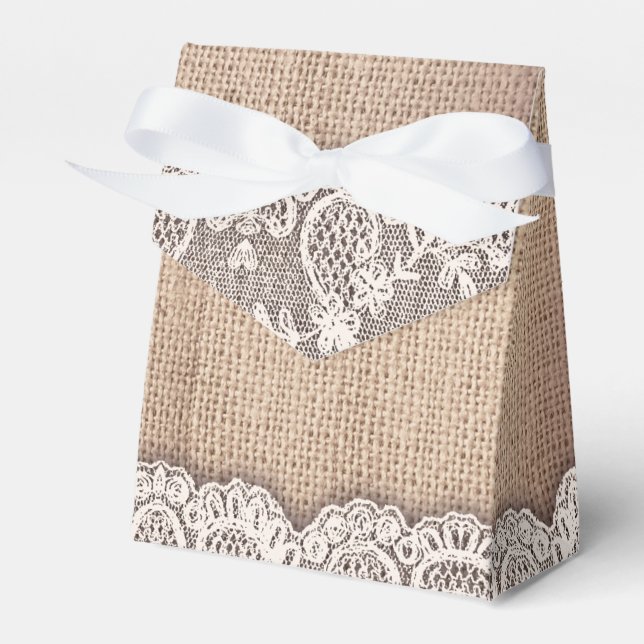 burlap and vintage lace wedding favour box (Front Side)