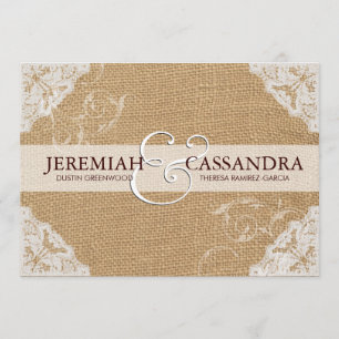 Burlap Antique White Lace Wedding Invitation